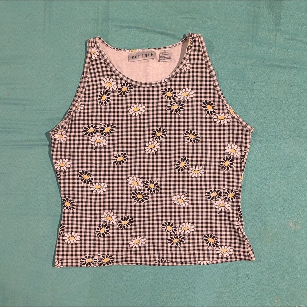 Vintage Girls Gingham Floral Tank Top Size Large